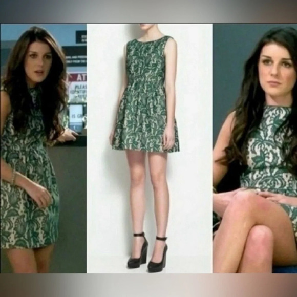 ZARA XS Green Lace Tulip Dress Sleeveless Backless Lined Fit Flare Sheath Boho - Picture 4 of 13